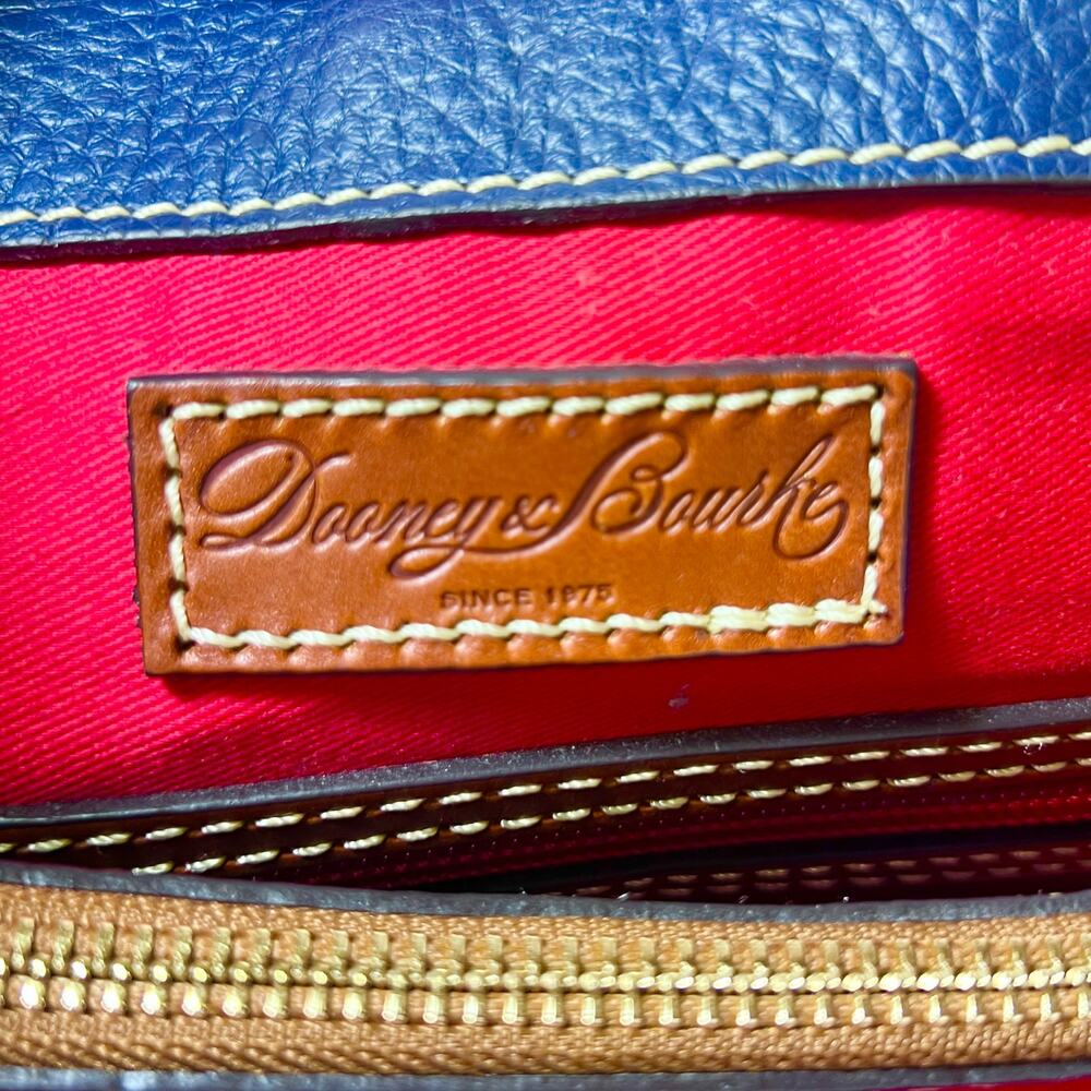 Dooney & Bourke Pebble Grain Perry Satchel Blue w/ Caramel Trim Gold Red Lining - Picture 10 of 14